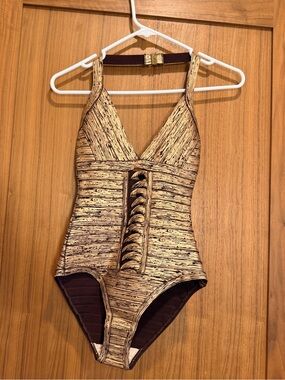 Missguided Gold and Brown V-Neck Bodysuit